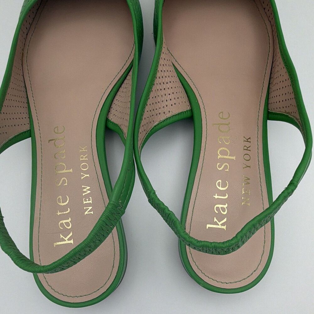 Kate Spade New York Women's Green Leather Slingback Bow Flats Pointed Toe 7.5B - Picture 5 of 10